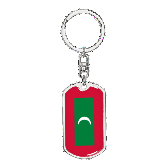 Maldives Flag Swivel Keychain Dog Tag Stainless Steel or 18k Gold