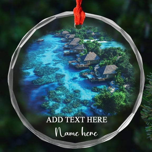 Maldives Glass Christmas Ornament 2024, Trip Xmas Ornament Gift for Vacation Holiday, Custom Text & Name Maldives Beach Xmas Tree Hanging Ornament