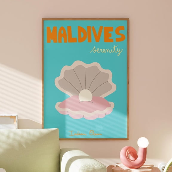 Maldives Island Travel Poster Minimal Tropical Preppy Decor, Unframed Paper Print Size 8x12