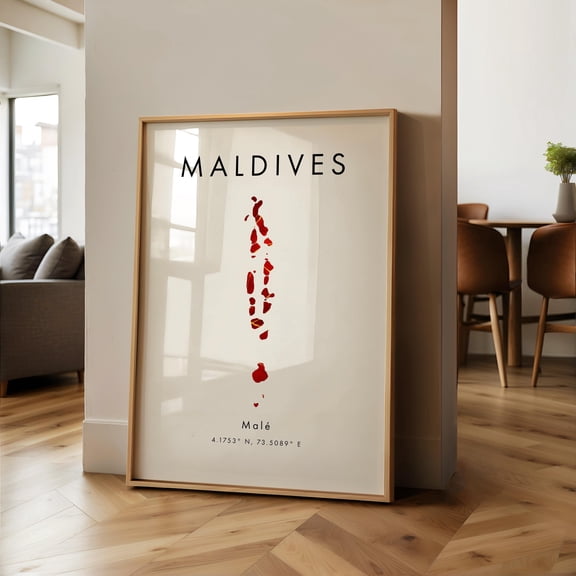 Maldives Map PRINTED Poster Red and Gold Asia Wall Art Print Home Decor Geography Map Gift Wallpaper