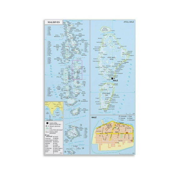Maldives Map Posters Posters Art Print Wall Photo Paint Poster Hanging Picture Family Bedroom Decor Gift 08x12inch(20x30cm)