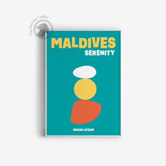 Maldives Serenity Colorful Travel Poster, Travel Inspired Home, Office And Gallery Wall Decor