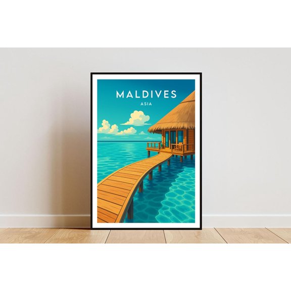 Maldives Travel Asia Poster, Travel Inspired Home, Office And Gallery Wall Decor