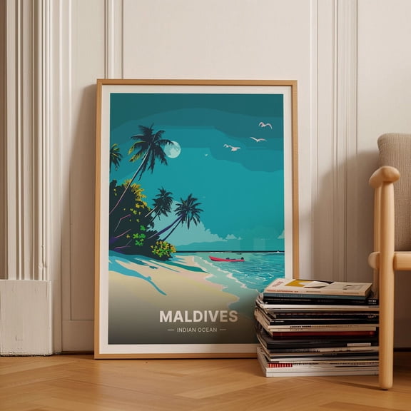 Maldives Travel Indian Ocean Exotic Destination Decor, Stretched Canvas 8x10in