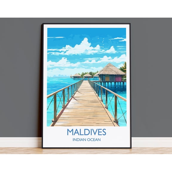 Maldives Travel Print, Travel Poster of Maldives, Indian Ocean, Maldives Gift, Wall Art Print, 16x24 UNFRAMED