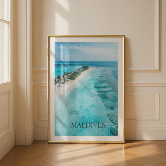 Maldives Wall Art Print Blue Ocean Beach Landscape, Unframed Paper Print