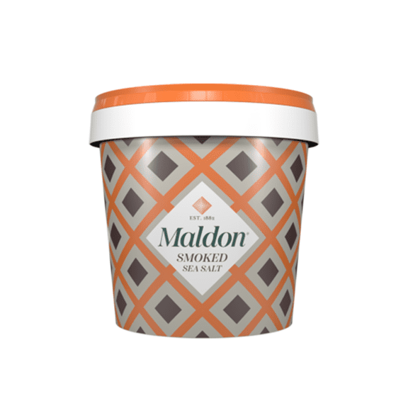 Maldon Smoked Sea Salt Flakes, Bulk Tub, Organic Pyramid Crystals (1.1 lb)