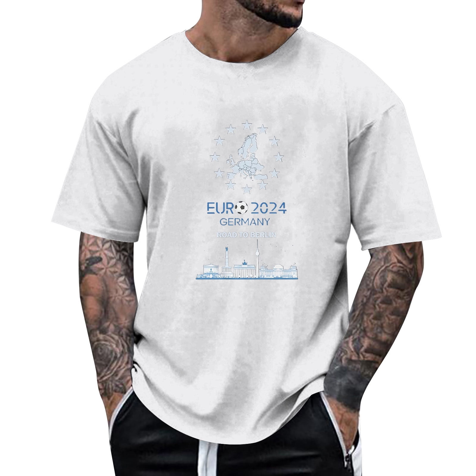 Male 2024 European Cup Print Short Sleeve Round Neck T Shirt Floral ...