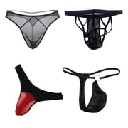 Male 4 Styles Pack Thongs Ice Silky Underwear G-String Lingerie Breathable Triangle Brief Underpants Modern Fashionable Dresses Gift for Boyfriend Husband
