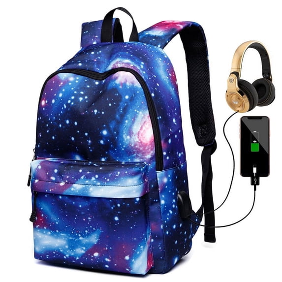 Male And Female Backpack Starry Sky USB Charging Middle School Student Schoolbag,Red