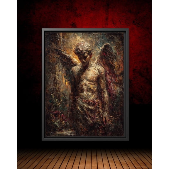 Male Angel Wall Art Moody Winged Figure Poster, Textured Style, Dark Fantasy Man, Angel Artwork, Baroque Mythological Decor, Unframed Poster Size 8x12