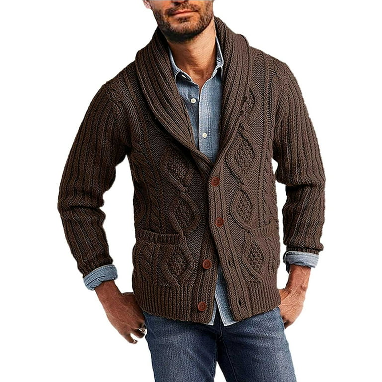 Male Autumn And Winter Cowboy Duster Coat Solid Color Sweater Jacket Warm Fuzzy Coats for Men Cardigan Lapel Pocket Button Long ry Coat for Men Sleeve Sweater Coat Men Winter Coats P