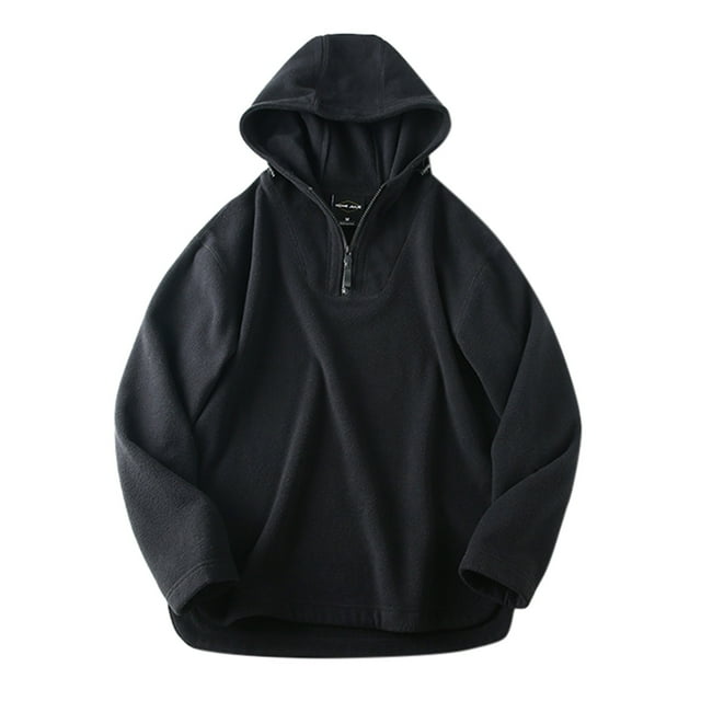 Male Autumn And Winter Half Zip Polar Fleece Solid Color Hooded Large