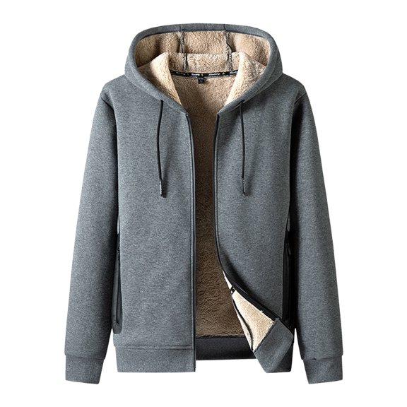 Male Autumn And Winter Hooded Jacket Solid Color Long Sleeve Warm Sweatshirt Cotton Coat