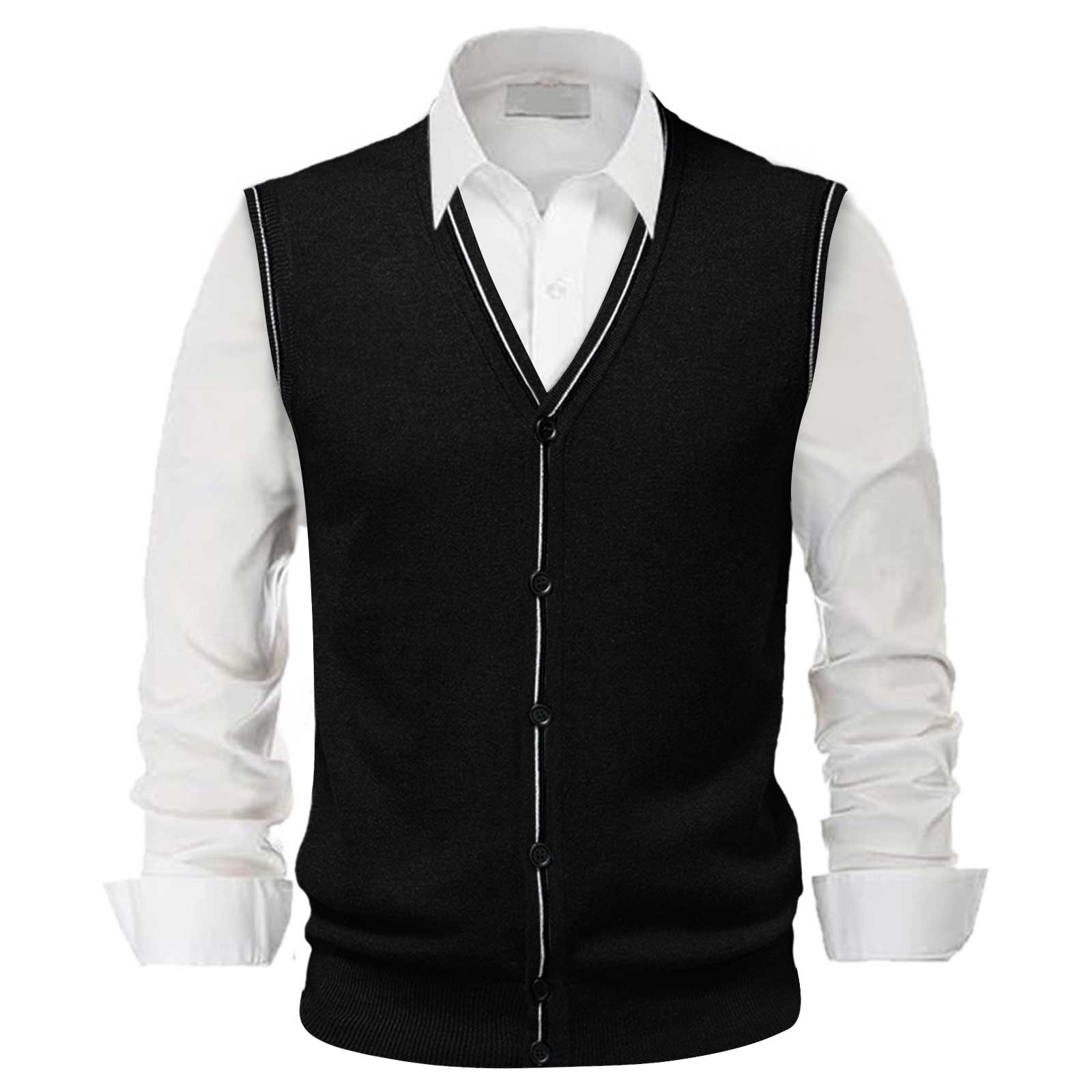 Male Autumn And Winter Men Top Undershirt Pack Single Buckle Sweater Vest Mens Compression Top Vest V Neck Pure Color Wool Collarless Shirt Combined Body Type Non Hooded Vest Sweater Vest Wo