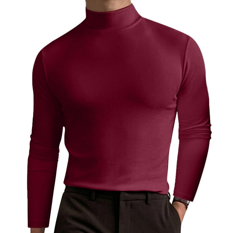 Male T-Shirts Autumn And Winter Solid Color T Shirt Top Turtleneck Long  Sleeve Top Blouse Men T-Shirts Graphic