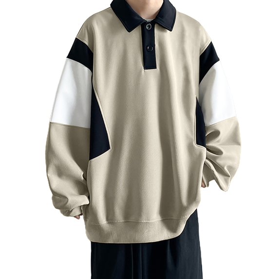 Male Autumn And Winter Thickened Lapel Sweatshirt Jacket Casual Trendy Color Blocked Half Cardigan Long Sleeved Shirt Sweatshirt Jacket