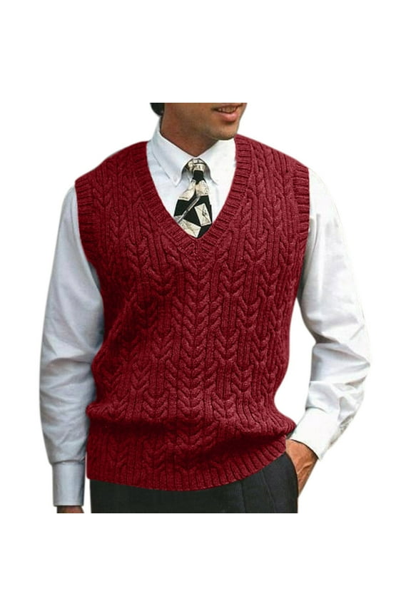 Male Autumn Winter Casual Solid Knit Sweater Vest Sleeveless V Neck Sweater Vest Malbon