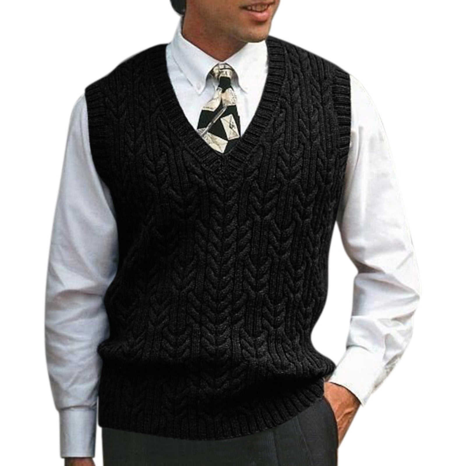 Male Autumn Winter Casual Solid Knit Sweater Vest Sleeveless V Neck Sweater Vest Sweaters for