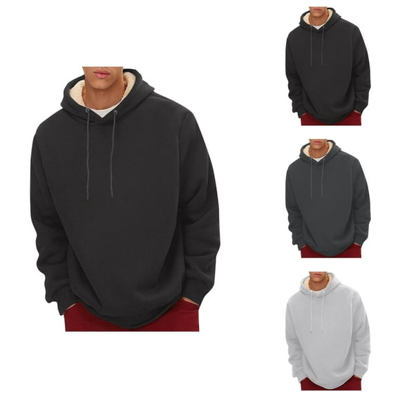 Hoodie for Men Oversized Mens Casual Sweatshirt Pullover Streetwear Male Autumn And Winter Hooded Warm Comfortable Thick Wool Velvet Bottoming Long Sleeved Round Neck Top