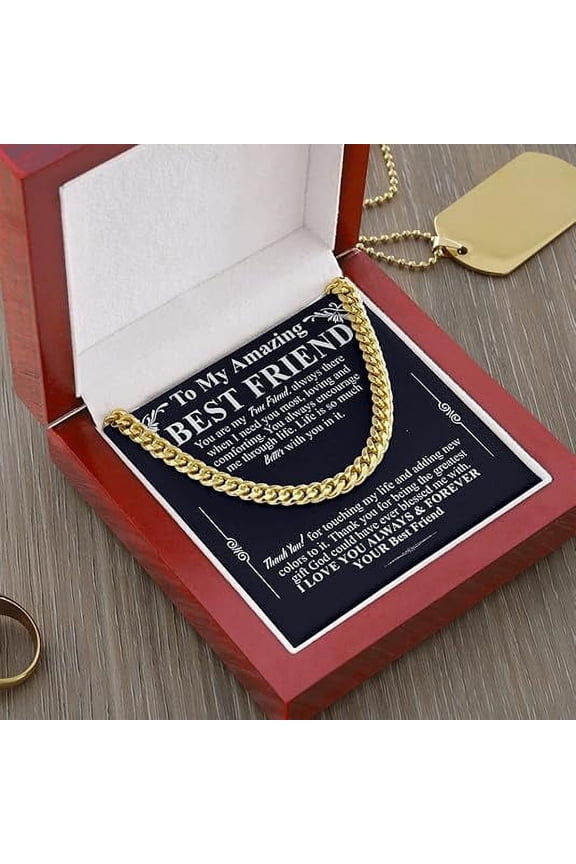 To My Male Best Friend Cuban Chain Necklace, Birthday Gift for Guy Friend, Birthday Gift for Male Best Friend, Male Friend Gifts Ideas with Messege Card