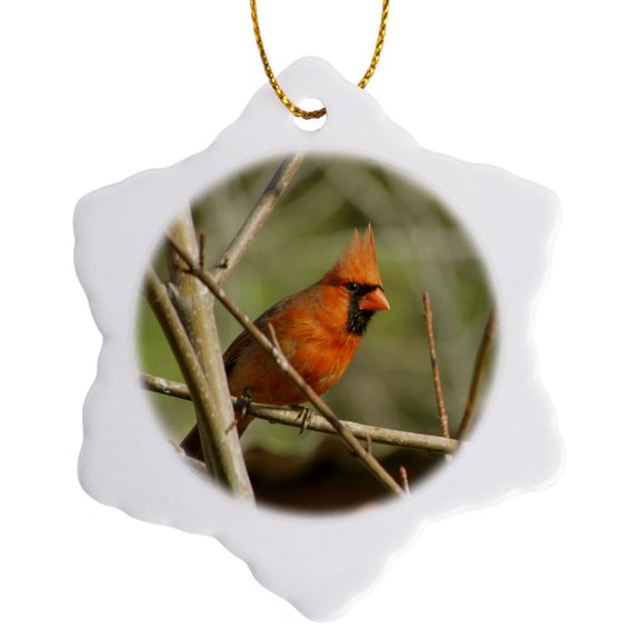 3drose, Male Cardinal, 3 inch Snowflake Porcelain Ornament