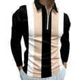 thumbnail image 1 of Male Casual Autumn Striped Splice Print T Shirt Turn Down Collar Long Sleeve Tops T Shirt, 1 of 4