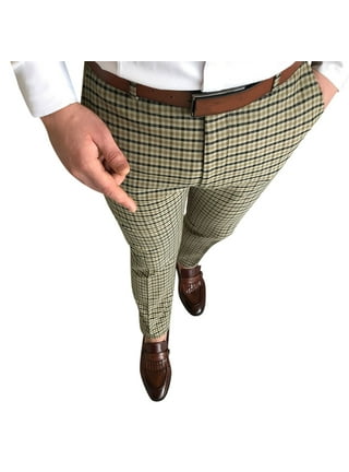 B91xZ Mens Pants Men Slim Fit Print Zipper Button Trousers Suit