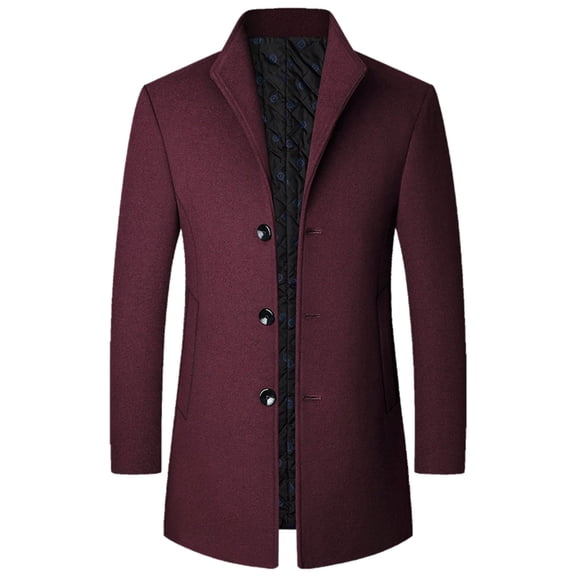 Male Casual Collar Woolen Mid Length Coat Jacket