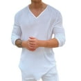 thumbnail image 1 of Male Casual Cotton Solid T-Shirt Special Design V Neck Shirt Long Sleeve Fashion Loose Top, 1 of 6
