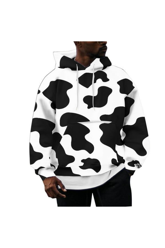 BJUTIR Mens Sweatshirts Casual Cow Print Drawstring Long Sleeve Pocket Hooded Blouse Hoodies for Men