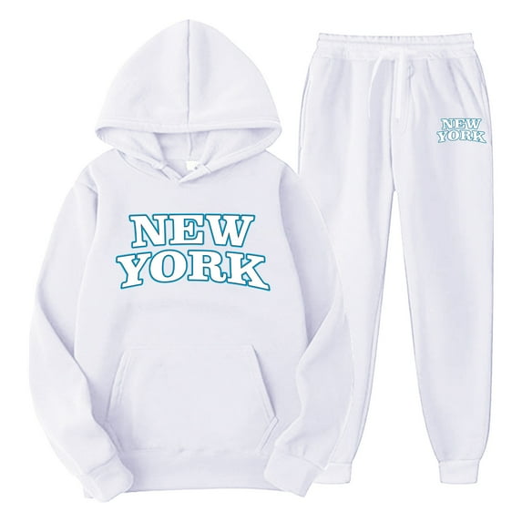 Male Casual Outfit Solid Color NEW YORK Letter Print Pullover Long Sleeve Hooded Sweatshirt Hoodie Comfort Sport Pants Man's Sweatshirt Set
