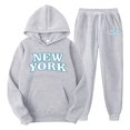 thumbnail image 1 of Male Casual Outfit Solid Color NEW YORK Letter Print Pullover Long Sleeve Hooded Sweatshirt Hoodie Comfort Sport Pants Man's Sweatshirt Set, 1 of 1