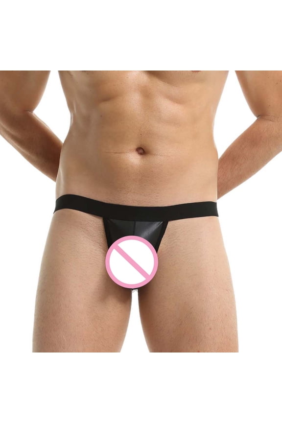 Male Casual Solid Imitation T Back Underwear Pant Knickers Hole Low Waist Thong, S, Black
