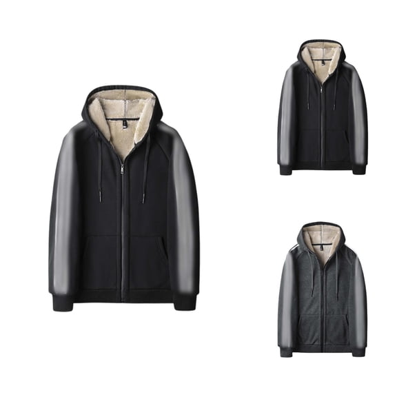 Male Casual Warm Solid Two Piece Suit Zipper Pocket Hoodies Coat Drawstring Pants Set Men Cotton Hooded Sweatshirt