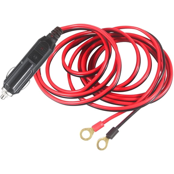 Male Cigarette Lighter Plug to Eyelet Terminals 12v 10FT - 12v Cigarette Lighter Male Plug Extension Cable with Battery Eyelet Terminal Connector 16awg Heavy Duty Power Supply Cord for Power Inverter