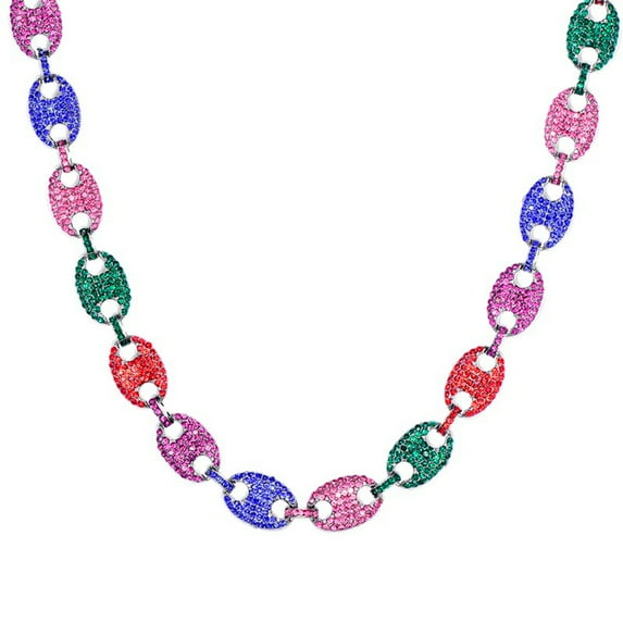 Male Coffee Bean Chain Necklace for Men Women Color Zircon Jewelry 13MM 20inch