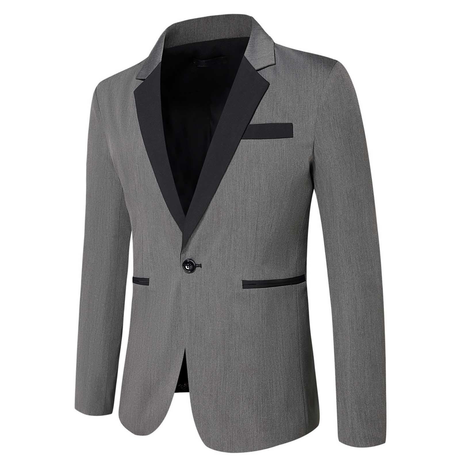 Male Color Block Stand Collar Suit Jacket Woolen Long Sleeve Multi ...