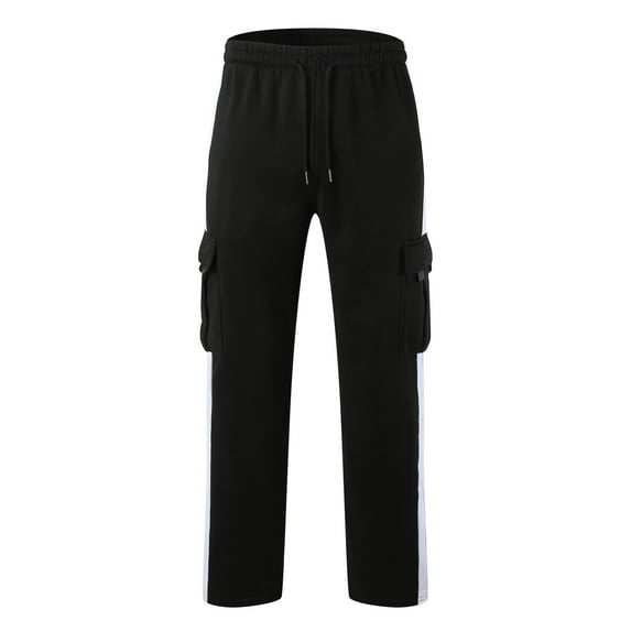 Male Color Block Sweatpants Tether Large Size Pant Loose Autumn And Winter Sports Patchwork Pockets Trousers