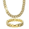thumbnail image 1 of Male Cuban Chain Necklace Bracelet Set Zircon Gold Men Teen Jewelry 13MM 20inch, 1 of 5