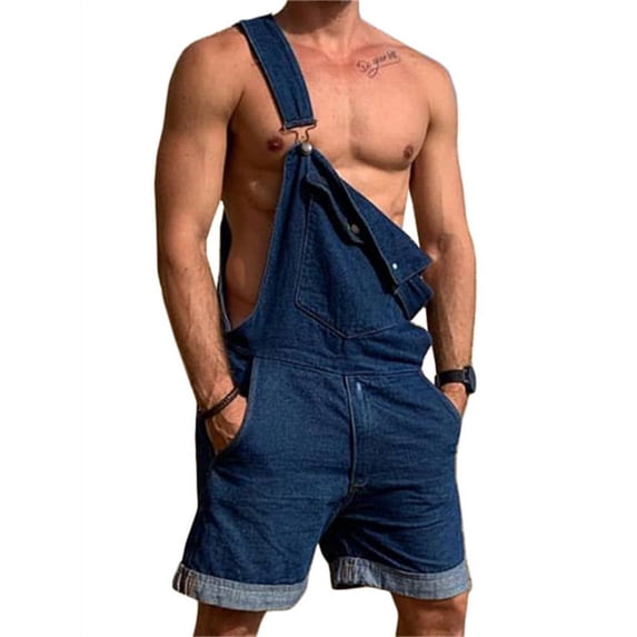 Male Denim Bib Overall Knee-Length Jean Jumpsuit