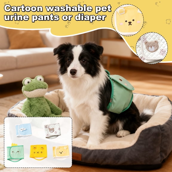 Male Dog Dog Sanitary Pants, Cartoon, Washable Diaper, Polite Belt for Male Dogs to Prevent Harassment, Pull-Up Diaper, Pet Sanitary Pants XLGreen