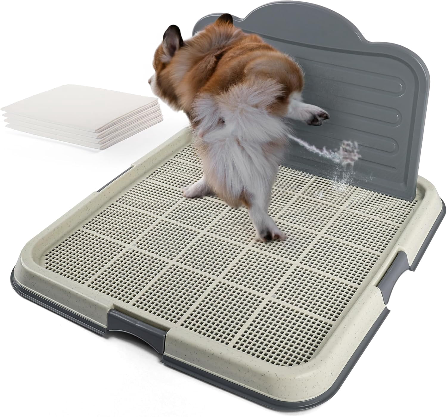 Male Dog Pee Pad Holder with High Wall, 23.5"x23.5" Indoor Potty Tray for Medium/Large Dogs, Reusable Large Training Pad Holder with Splash Guard, Includes 4 Pee Pads, Anti-Slip & Easy to Clean