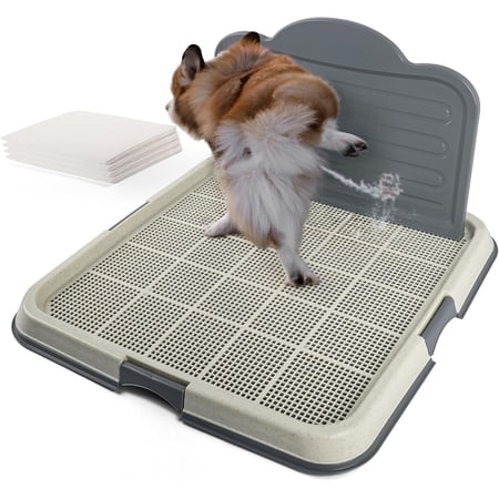 Male Dog Pee Pad Holder with High Wall, 23.5"x23.5" Indoor Potty Tray for Medium/Large Dogs, Reusable Large Training Pad Holder with Splash Guard, Includes 4 Pee Pads, Anti-Slip & Easy to Clean
