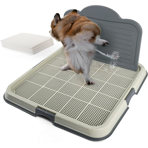 Male Dog Pee Pad Holder with High Wall, 23.5"x23.5" Indoor Potty Tray for Medium/Large Dogs, Reusable Large Training Pad Holder with Splash Guard, Includes 4 Pee Pads, Anti-Slip & Easy to Clean