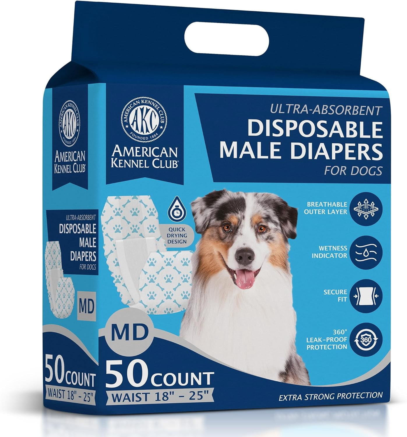 Male Dog Wrap, Disposable Diapers with Wetness Indicator, Medium, 50 Count