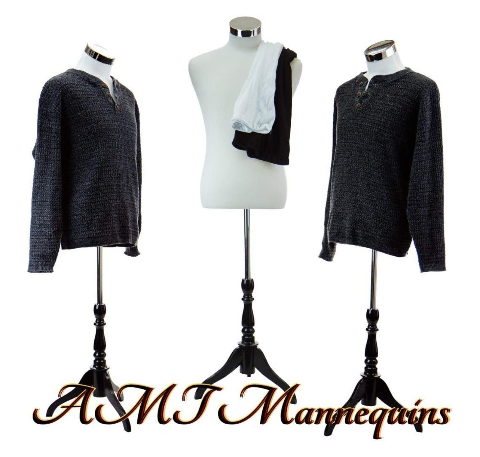 Male Dress Form Torso with Black Wood Stand and Jerseys (MH102