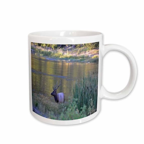 3drose, Male Elk in Theyellowstone River, 15oz Mug