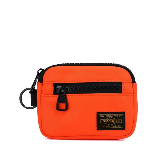 Male Fashion Backpack Hanging Bag Canvas Card Holder Zipper Coin Purse Earphone Bag Short Wallet Storage Bag ORANGE