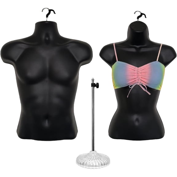 Male Female Dress Form Mannequin Body Torso with Stand (Black)